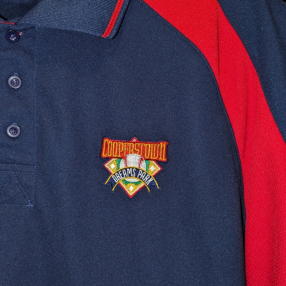 Cooperstown Dreams Park Men's LG Polo Shirt Blue Red Baseball Authentic MLB - Picture 4 of 10